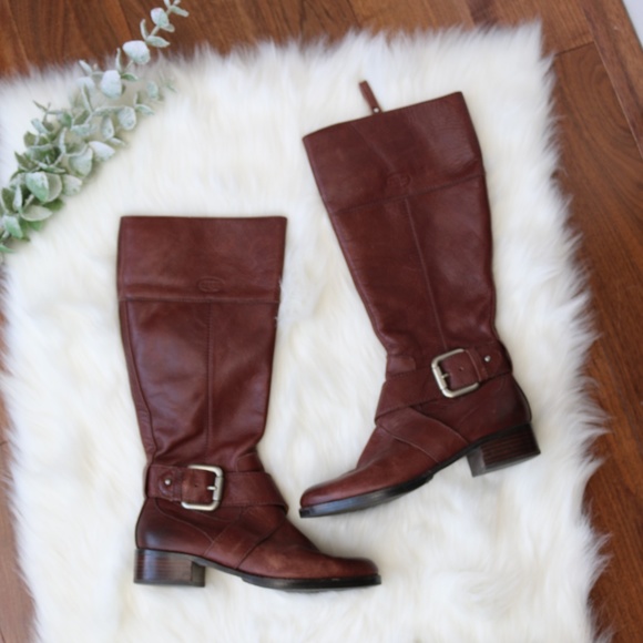 Fossil Shoes - FOSSIL Brown Buckle Tall Knee-High Riding Boots